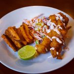 Chipotle Haddock Goujons with Jalapeno Slaw and Sweet Potato Fries