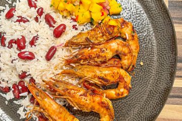 Jerk Prawns with Coconut Rice and Mango Salsa